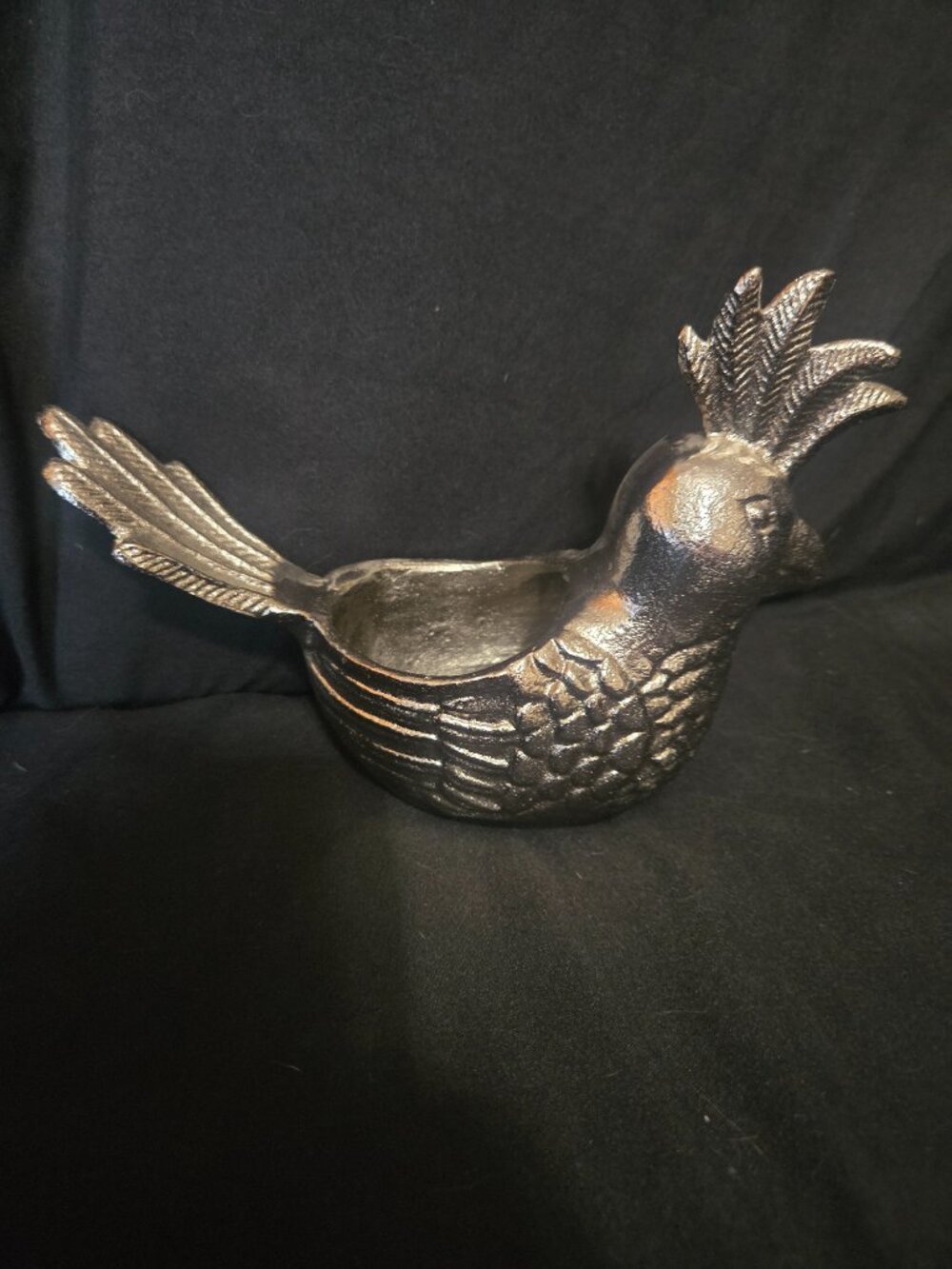 Silver Cast Metal Bird Bowl Trinket Dish | Decorative Catchall | 8" Wide - Picture 5 of 5